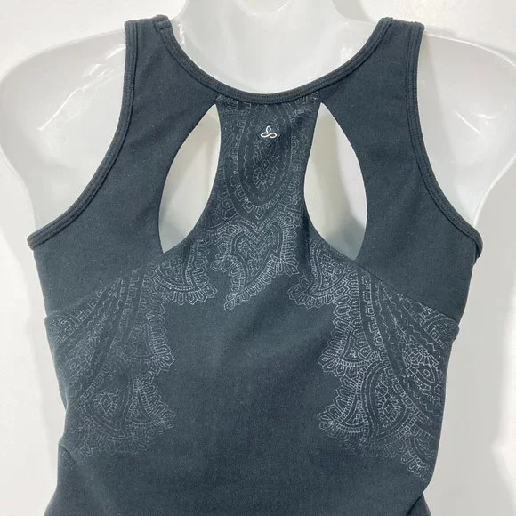 Prana Black Built In Bra Tank Top Paisley two holes on back yoga size S - Picture 4 of 5